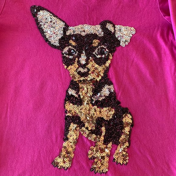 LANDS' END Girl's Sequin Chihuahua T-Shirt, Bright Pink, Size: S (7-8) - Picture 2 of 5